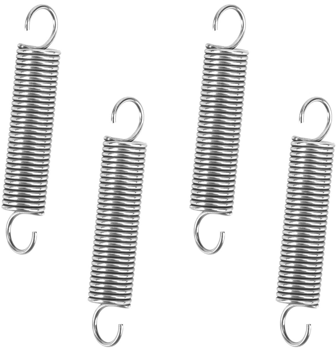 Tension Springs met Haken, 65 mm, Rvs Veer, Buiten Diameter 12 mm, Draad Diameter 1.4 mm, Voor Tuinmeubelen, Klussen en Mechanische Toepassingen, Verpakking van 4