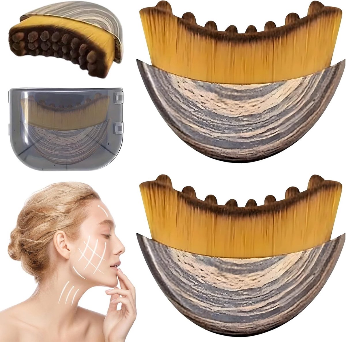 Set van 2 Lymfedrainage Gezichtsborstels voor Gezichtscontour, Huidverzorging en Massages met Opbergdoos