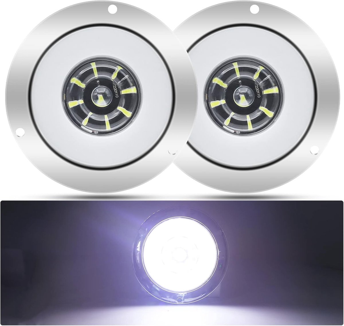 Ronde LED Achterlichten, 24-LED Ingebouwde Trailer Achterlichten met Chroom voor Truck, Camper en Boot, Waterdicht, Set van 2, Ideaal voor Verlichting en Veiligheid