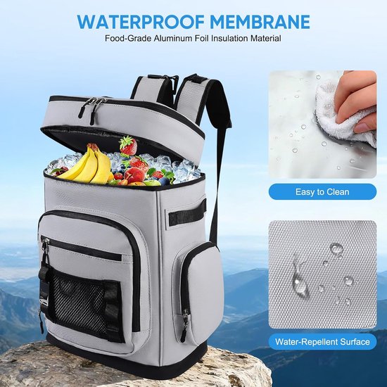 Koeltas Rugzak - Isolerende Tas - Picknick en Uitjes - 12 Uur Koelcapaciteit - 30 Liter - Zwart — afbeelding 5