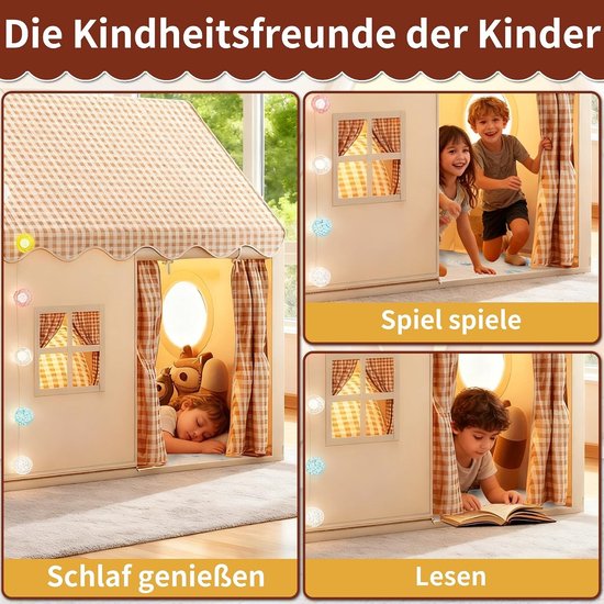 Speelhuisje voor Kinderen 2-in-1 met Mat - Indoor Tent voor Kinderkamer, Speeltent, Creatief Spelen, Grijs Design — afbeelding 5
