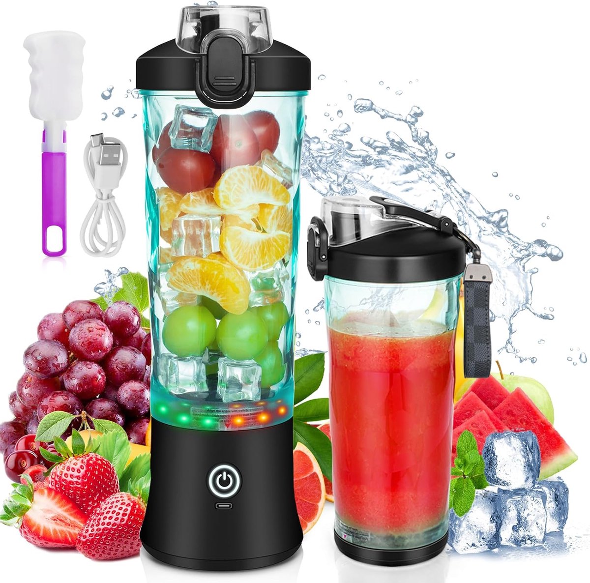 Draagbare Blender 600ml - USB-Oplaadbaar - 6 Bladen - Perfect voor Shakes en Smoothies - ShopVlot
