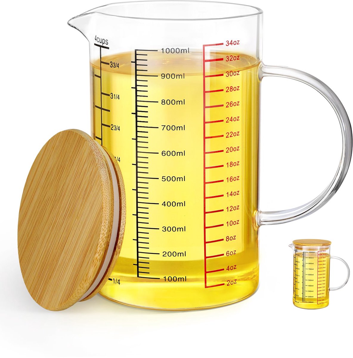 Maatbeker 1000 ml - borosilicaatglas - hittebestendig - ideaal voor koken - ShopVlot