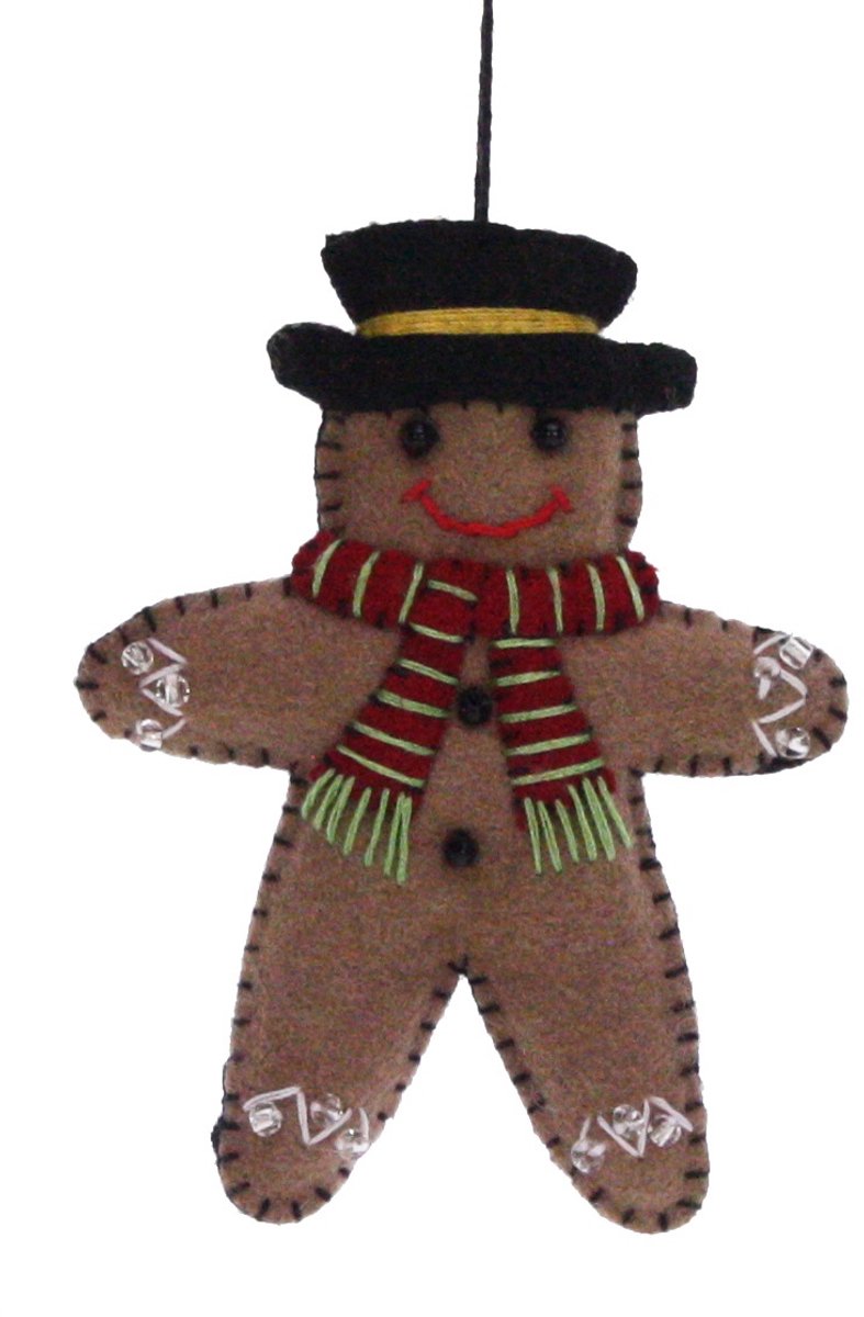 Gingerbread mannetje met hoed, vilt 7,6x1x10cm
