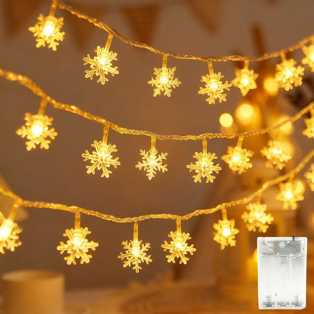 Snowflake Fairy Lights Indoor 6 m 40 LED Snowflake Christmas Lights Outdoor IP65 Waterproof 2 Modes Fairy Lights - ShopVlot