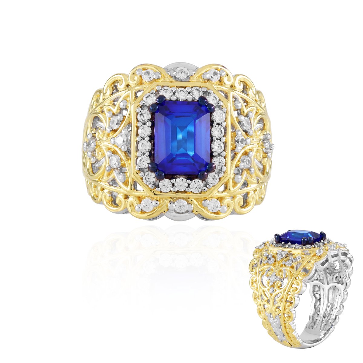 Cavill - Zilveren Ring - 925 Sterling Zilver met Palladium - 1,557 ct Kobaltblauwe Spinel - Achthoekige Smaragdgeslepen Edelsteen - Elegante Damesring