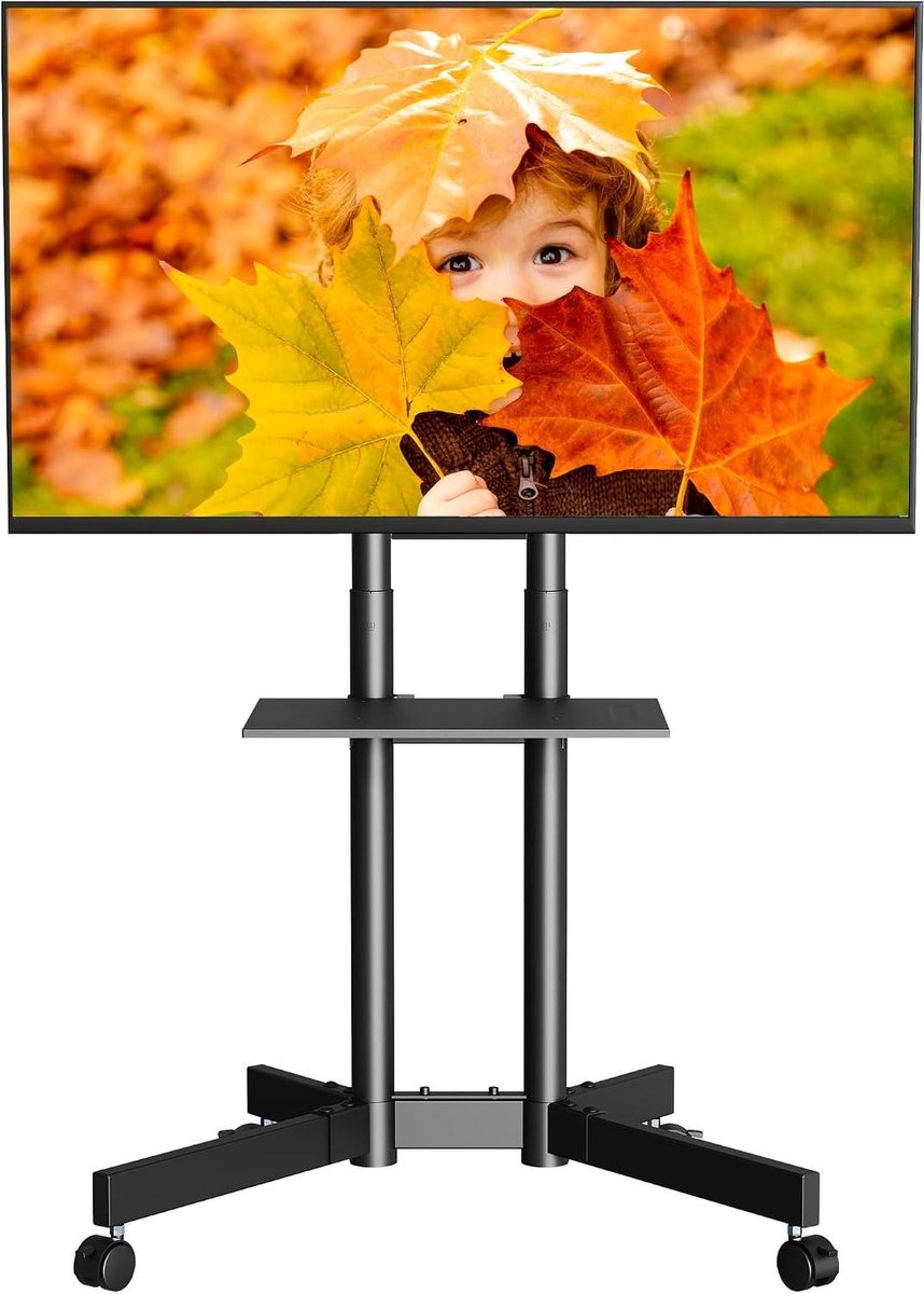 Mobiele TV Standaard - Verrijdbare TV Trolley - Flexibele Beeldweergave - In Hoogte Verstelbaar - 32 tot 85 inch - Zwart