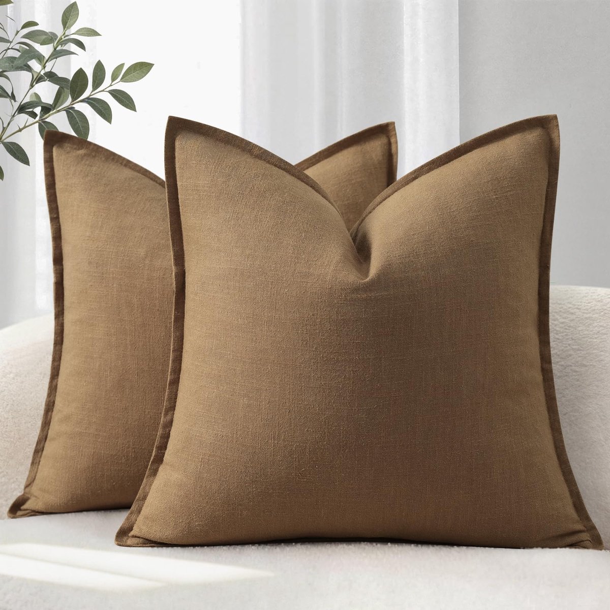 Kussenhoes 30x50 Set van 2 - Zachte Natuurlijk Linnen - Effen Cocobruin - Comfortabele Decoratie voor Bank - ShopVlot