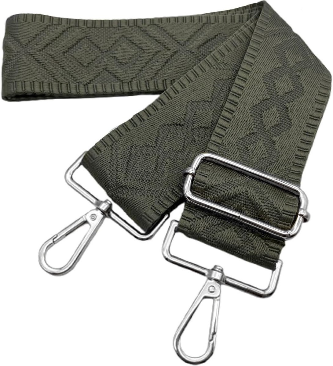 Verstelbare Schoudertas met Brede Band en Zilveren Gesp voor Vrouwen - DIY Accessoires in Legergroen, Perfect voor Dagelijks Gebruik en Stijlvolle Outfits