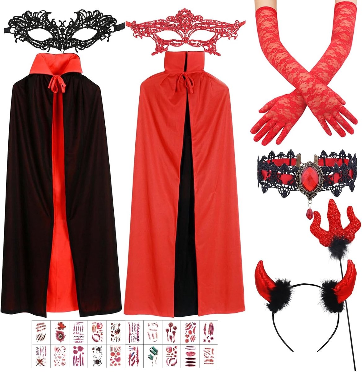 Zwarte en Rode Vampier Cape voor Halloween Kostuum voor Volwassenen en Kinderen, Middeleeuwse Stijl, 140 cm Lang