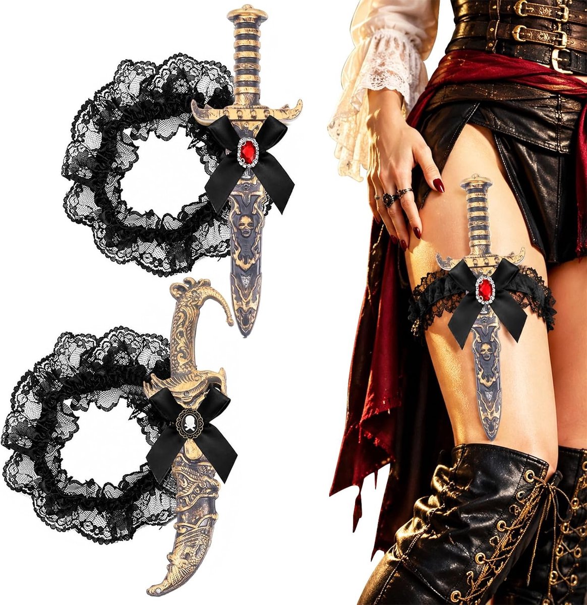 Piratenkostuum voor dames met kousenband, zwaard en accessoires voor Halloween en carnaval, perfect voor cosplay en feesten