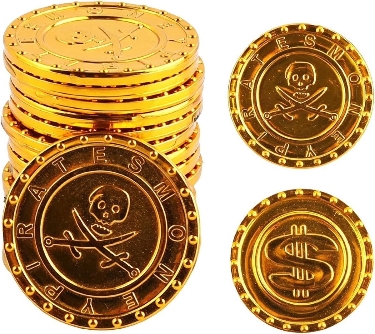 Gouden speelmunten voor kinderen - 100 stuks, piratenthema, schatjacht, verjaardagscadeaus en feestartikelen