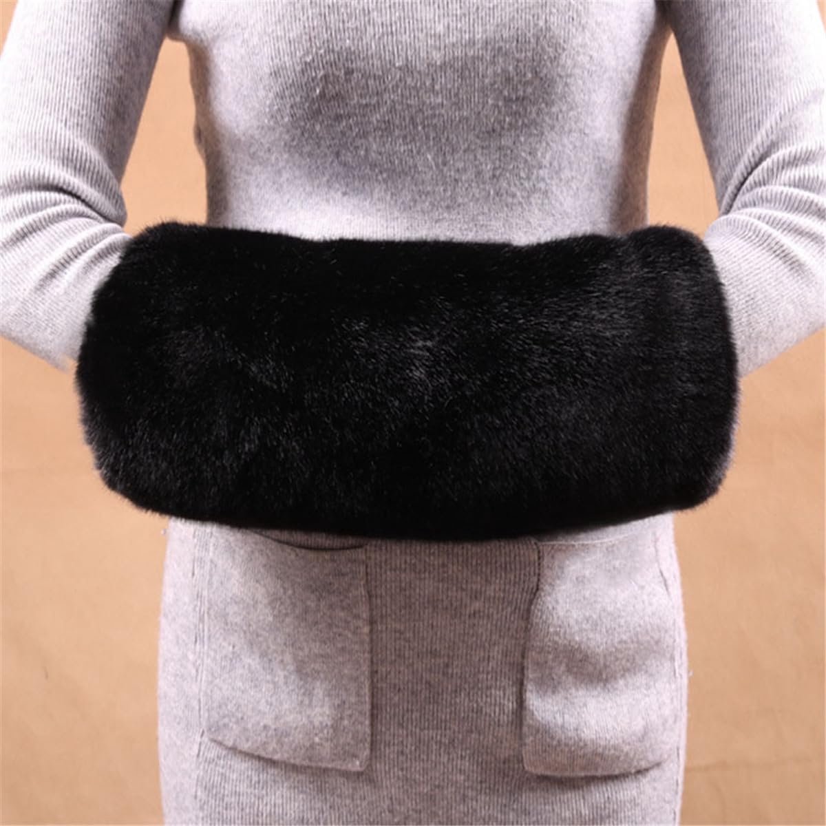 Dikke, imitatie konijnenbont handwarmers, dikke en warme handschoenmouwen Geschikt voor mannen en vrouwen (zwart).