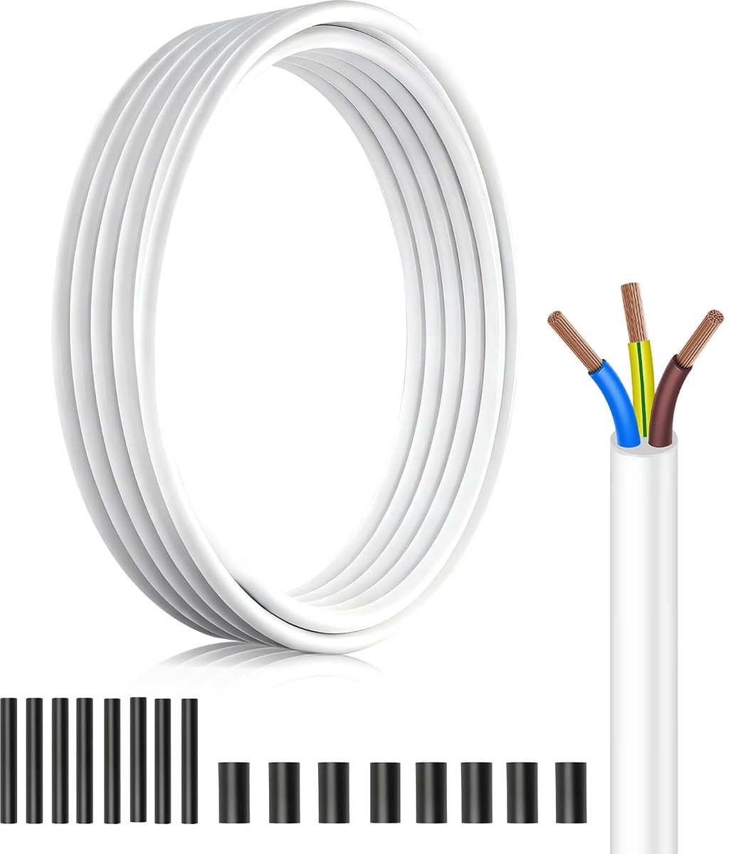 PVC elektrische leiding 3 x 1,5 mm² - witte kabel - VDE-gecertificeerd - ideaal voor huishoudelijk gebruik - ShopVlot