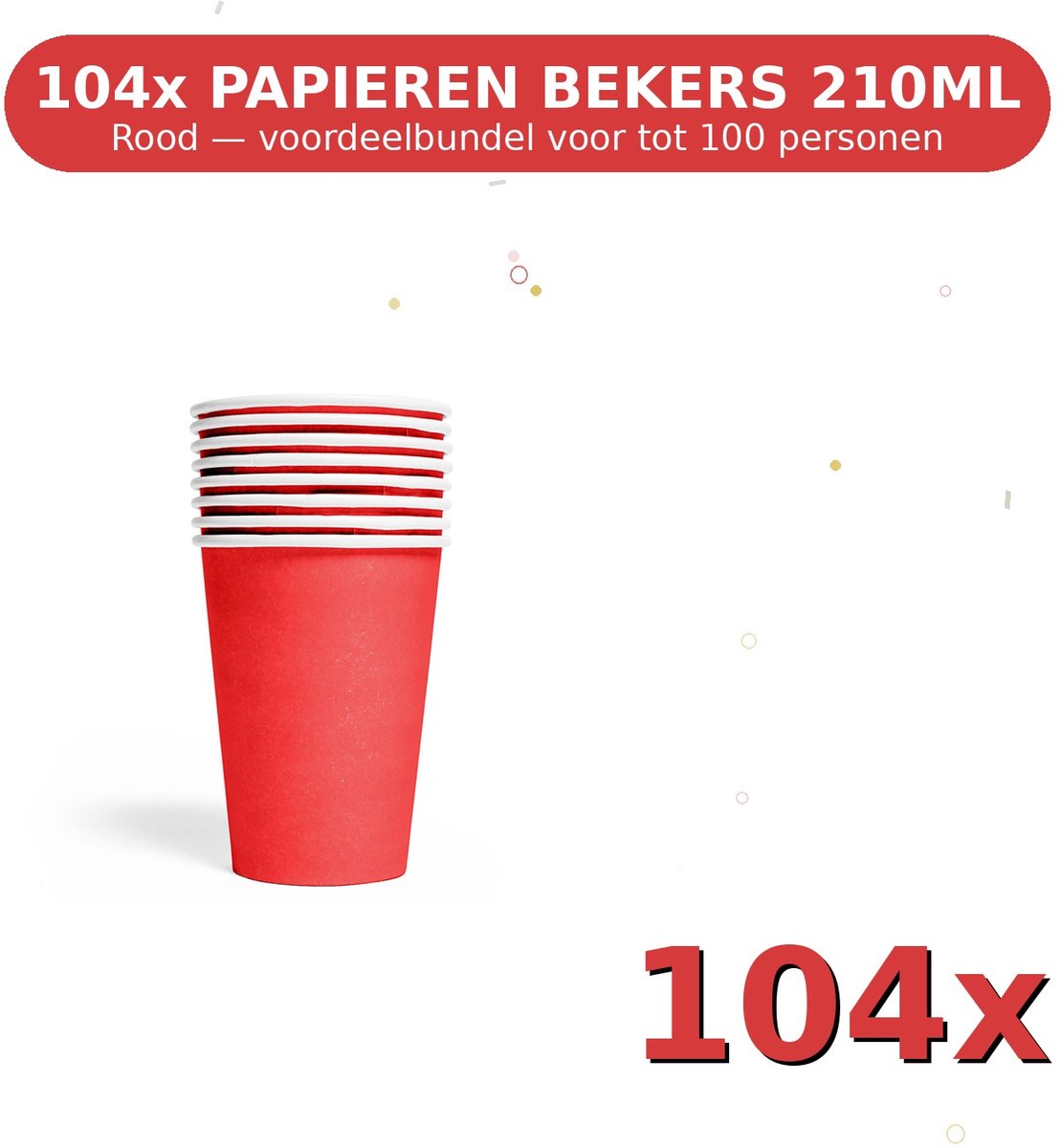 Bekers 210ml FSC Rood - Voordeelverpakking 104 Stuks voor tot 100 Personen - Feestartikelen