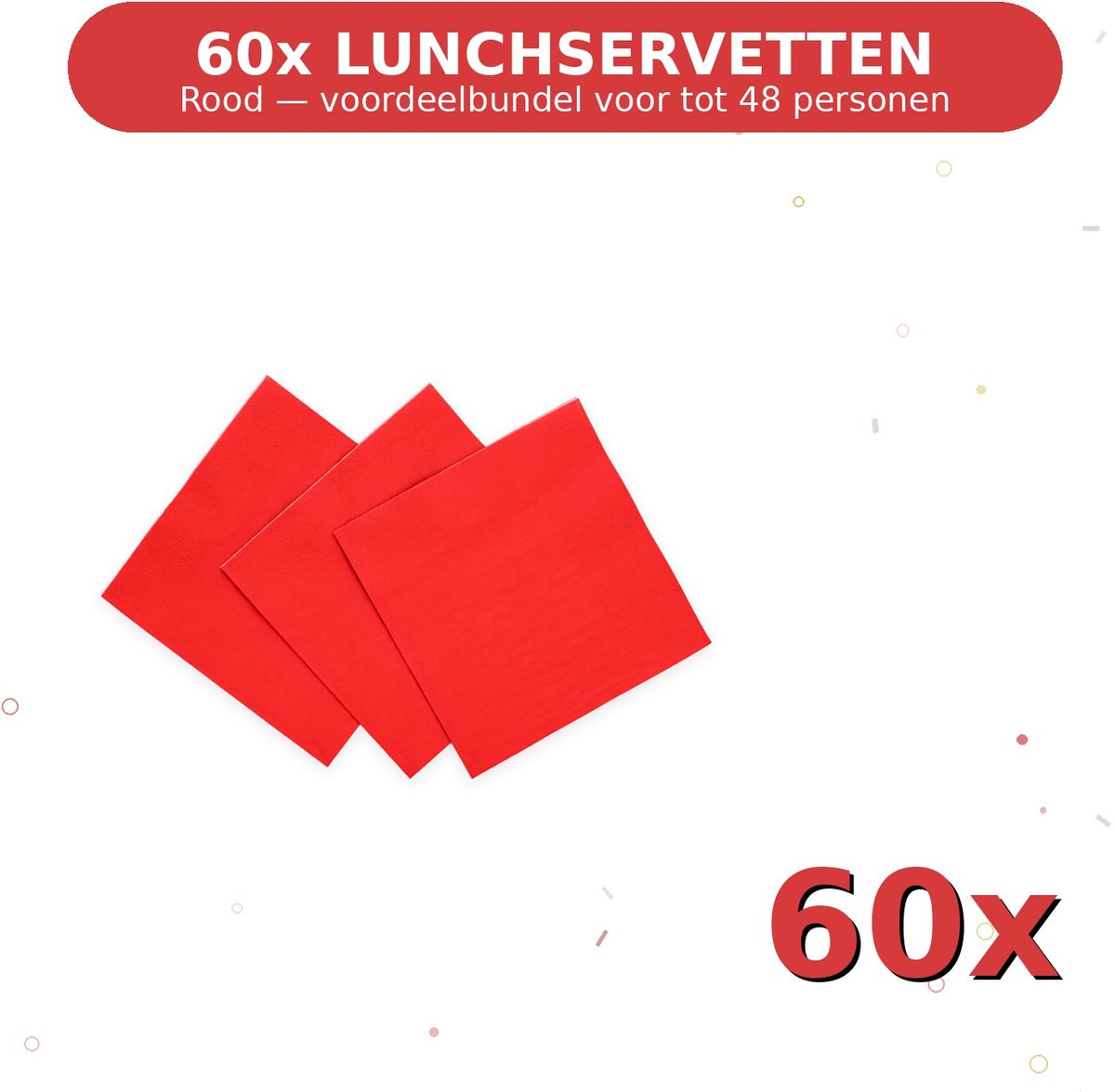Lunch servetten 33x33cm FSC Rood - Voordeelverpakking 60 Stuks voor tot 48 Personen - Feestartikelen