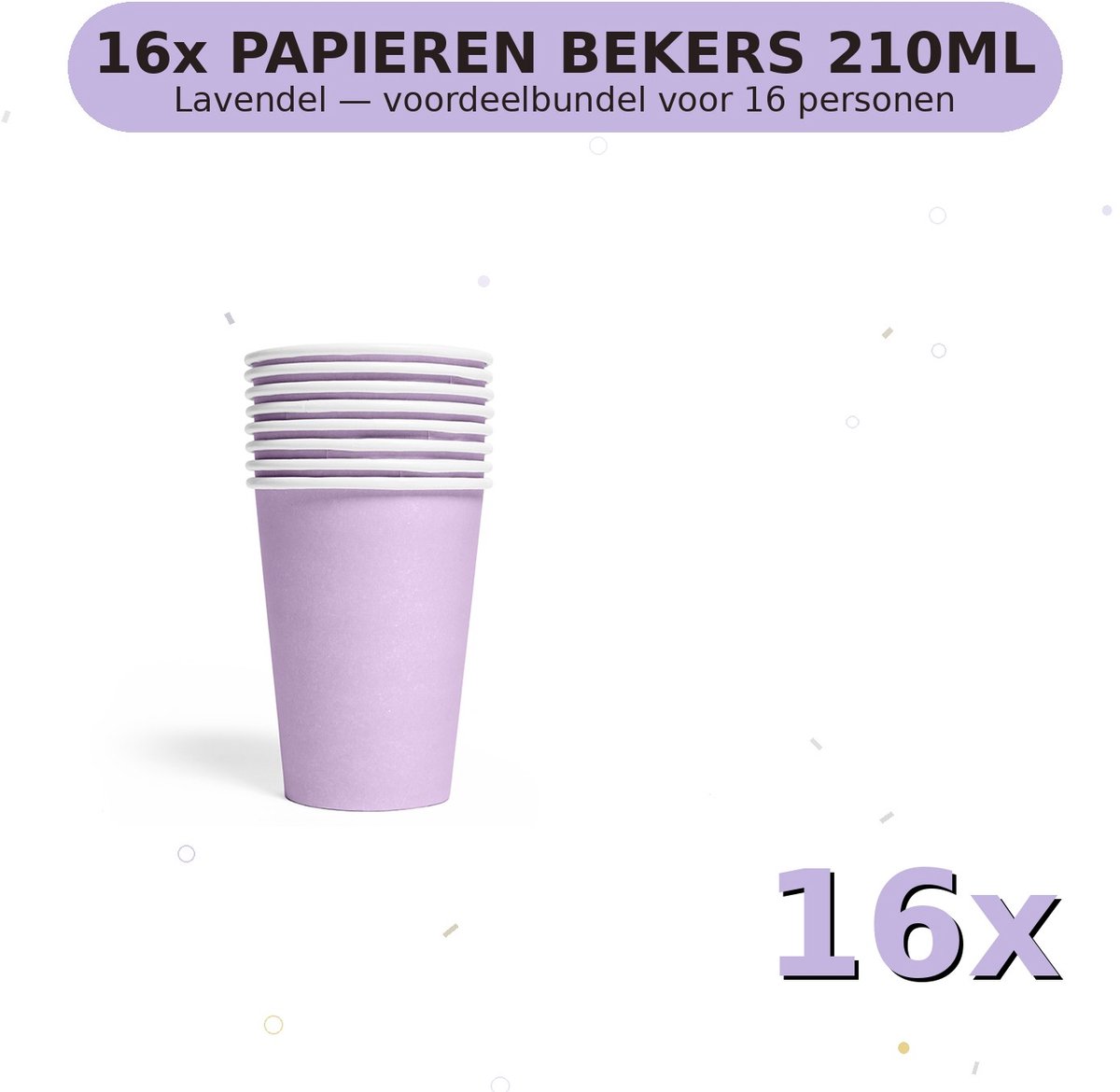 Bekers 210ml FSC Lavendel - Voordeelverpakking 16 Stuks voor tot 16 Personen - Feestartikelen