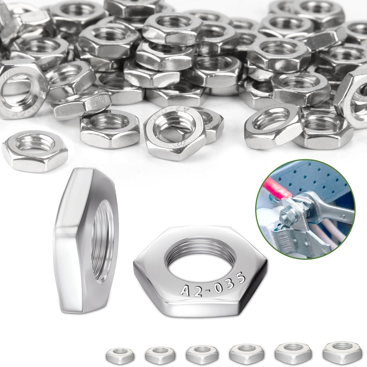 Hexagon nuts M6 nut (low shape, with screwing) 70 pieces DIN439 flat nuts stainless steel A2 V2A hex nut for iron and - ShopVlot