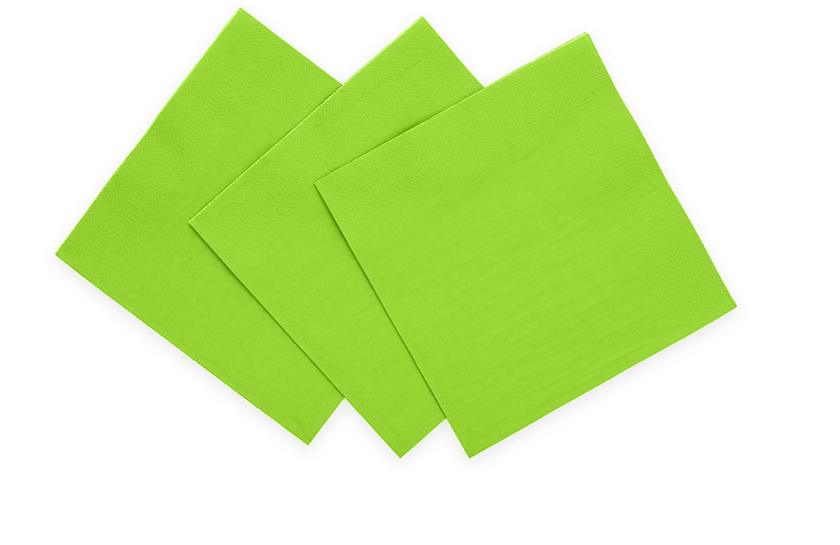 20x Papieren Cocktail servetten 24x24cm 3-laags FSC - Limoengroen - Feestartikelen