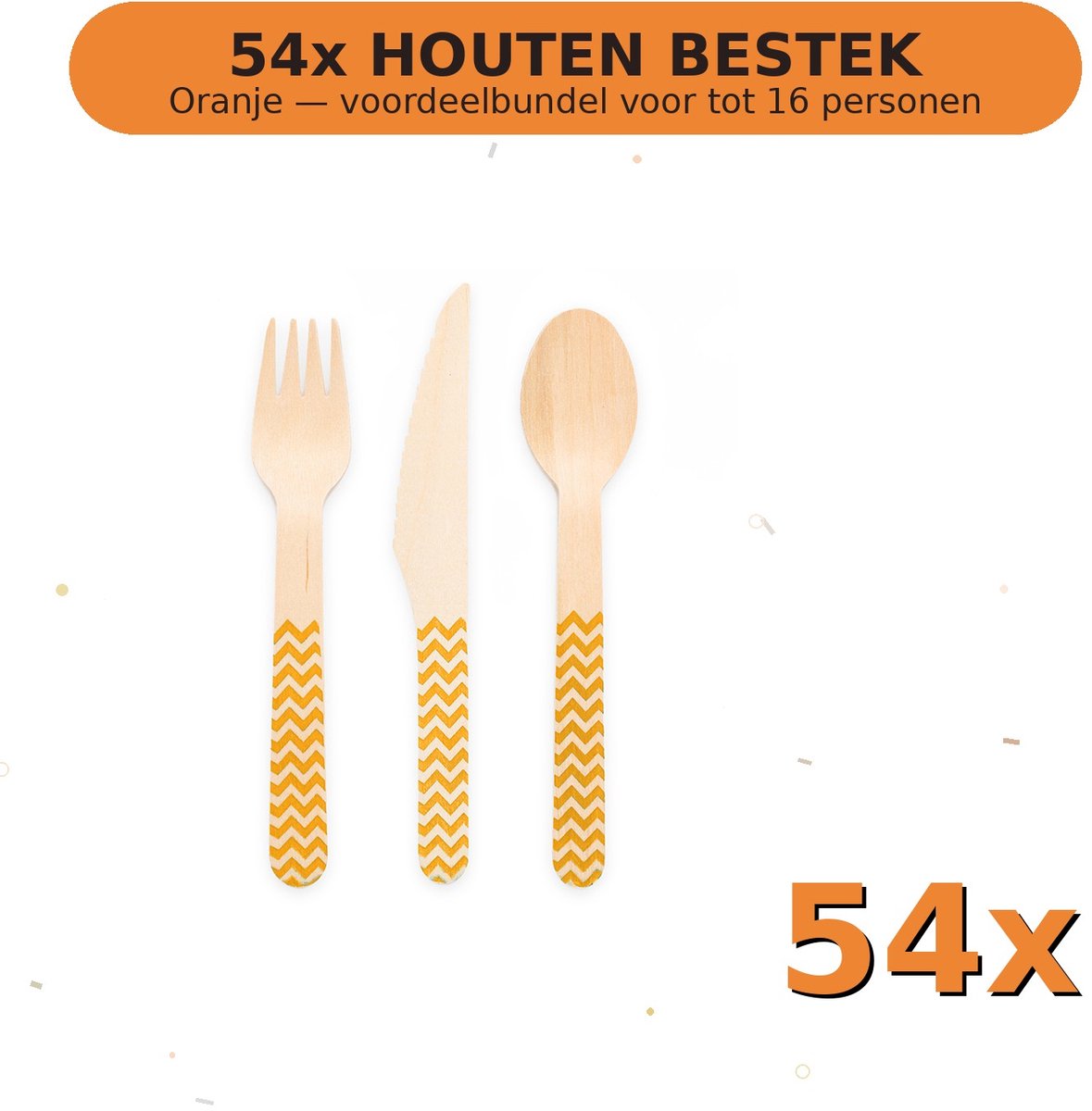 Houten bestek FSC Oranje - Voordeelverpakking 54 Stuks voor tot 16 Personen - Feestartikelen
