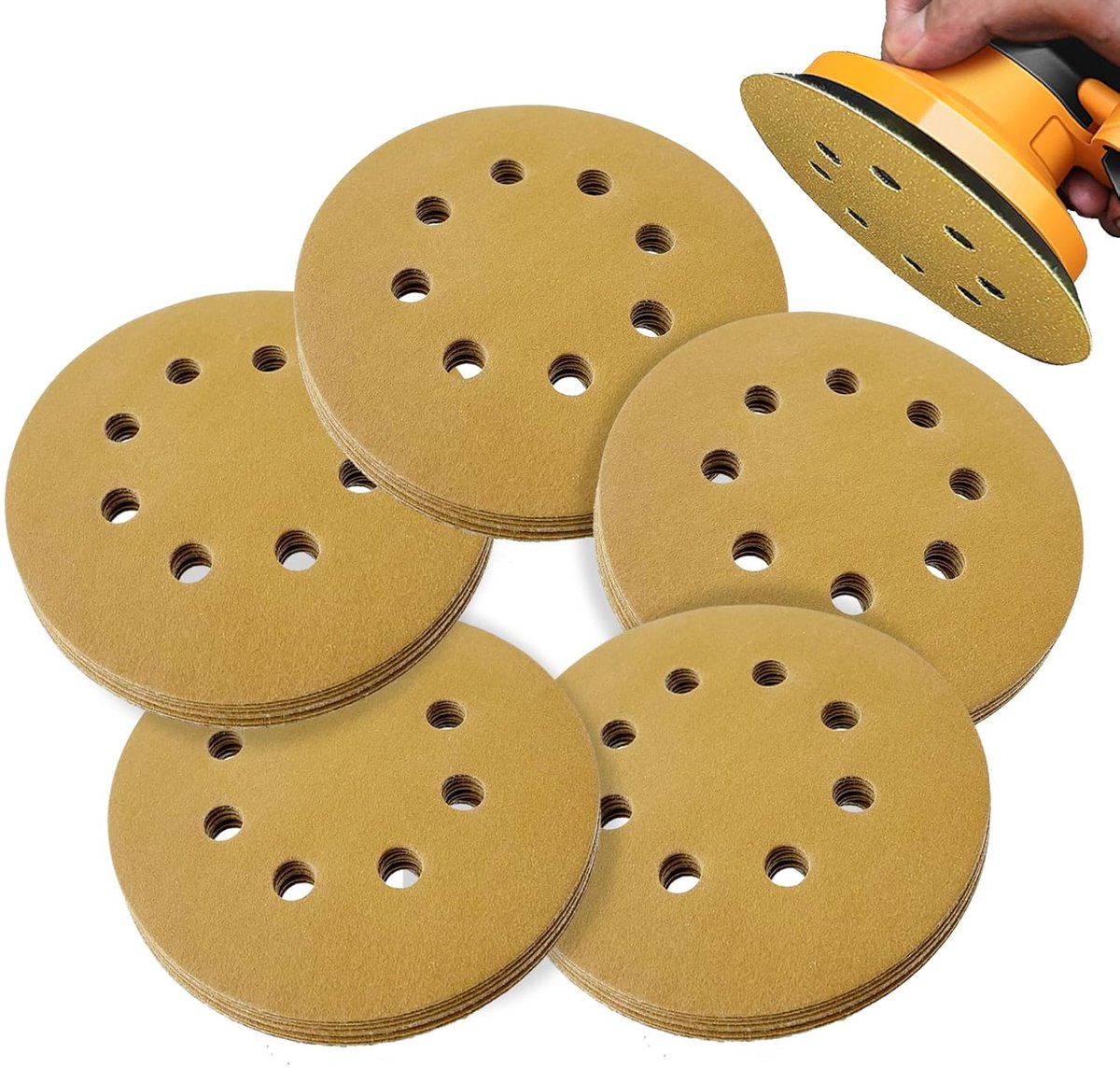 Schuurpapier 125mm - 220 grit - 8 gaten - geschikt voor hout en metaal - 50 stuks - ShopVlot