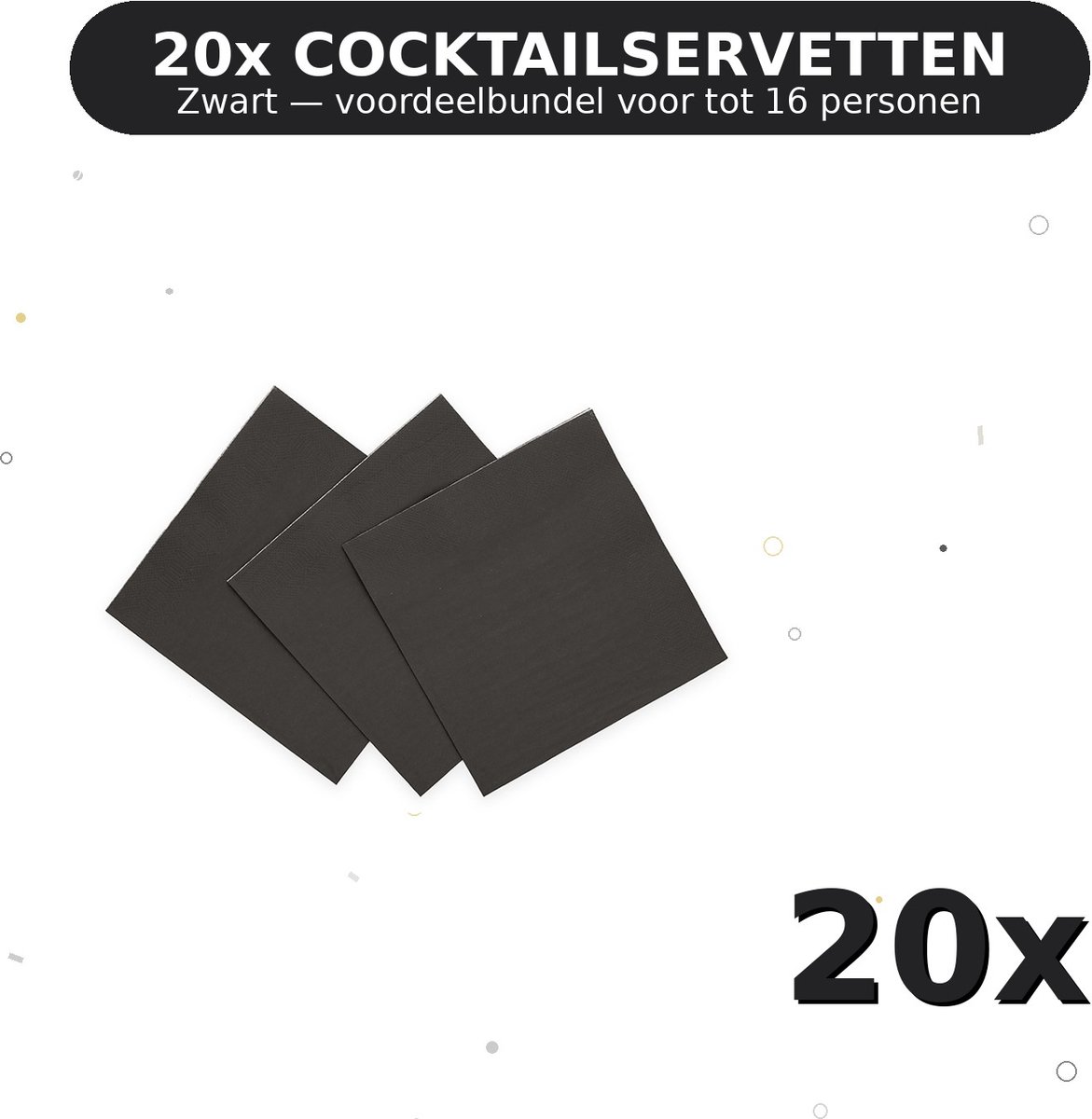 Cocktail servetten 24x24cm FSC Zwart - Voordeelverpakking 20 Stuks voor tot 16 Personen - Feestartikelen
