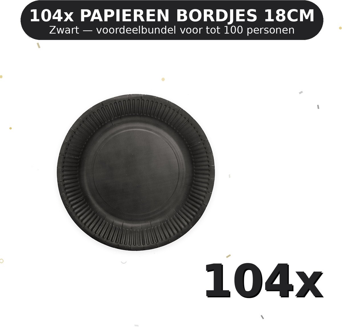 Bordjes 18cm FSC Zwart - Voordeelverpakking 104 Stuks voor tot 100 Personen - Feestartikelen