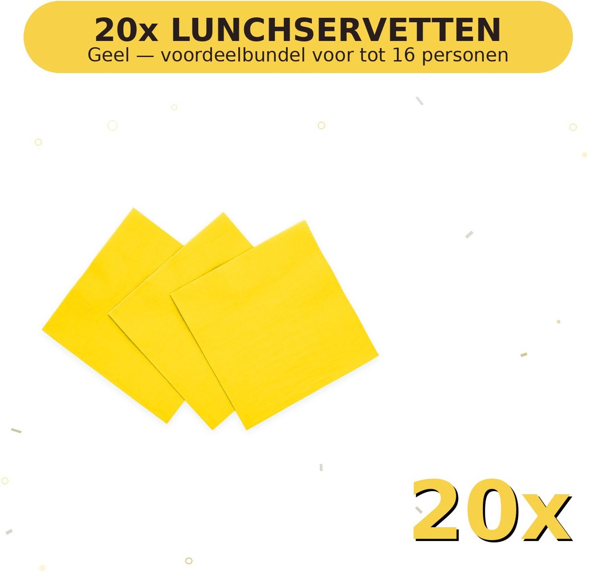 Lunch servetten 33x33cm FSC Geel - Voordeelverpakking 20 Stuks voor tot 16 Personen - Feestartikelen