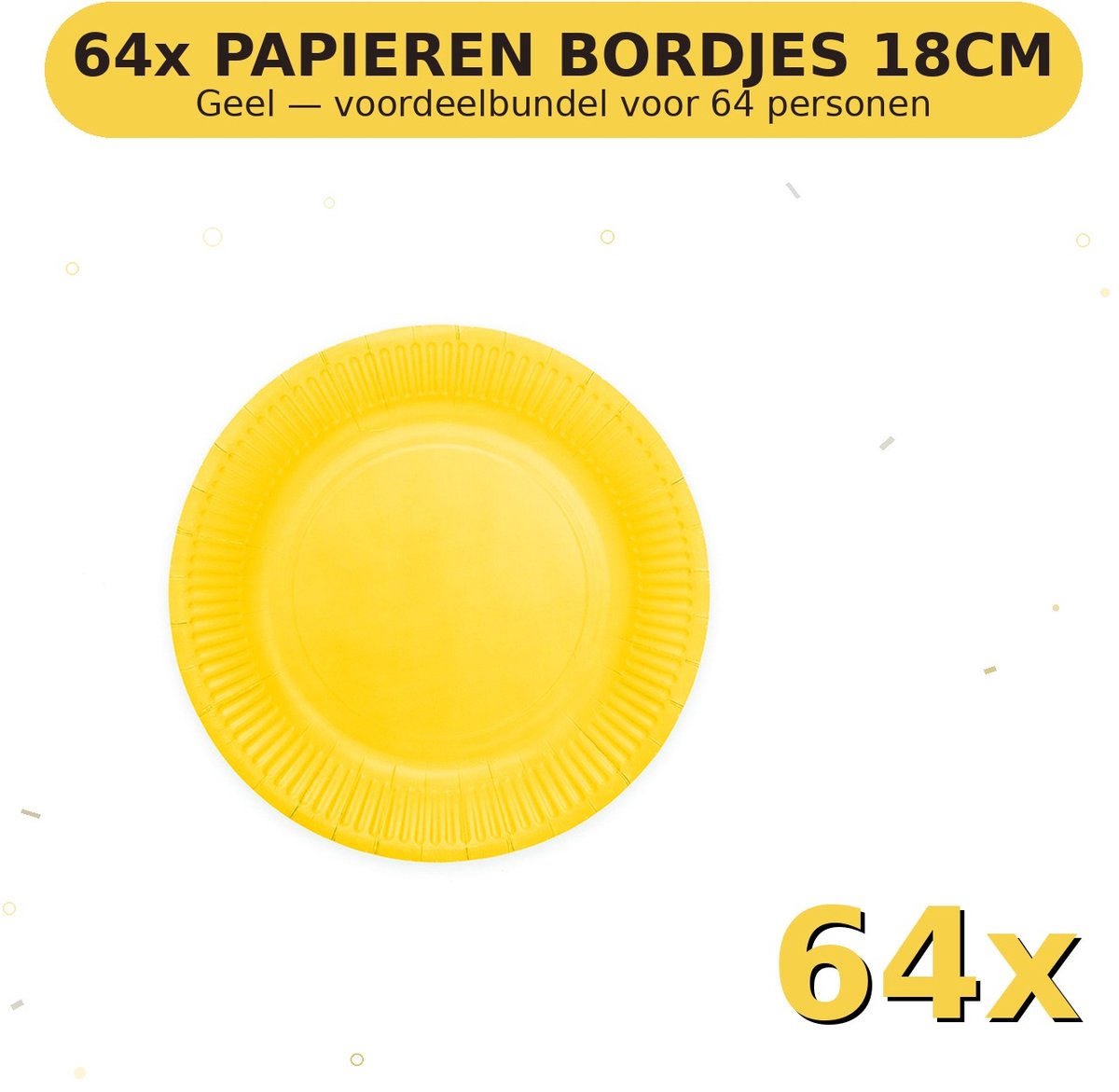 Bordjes 18cm FSC Geel - Voordeelverpakking 64 Stuks voor tot 64 Personen - Feestartikelen