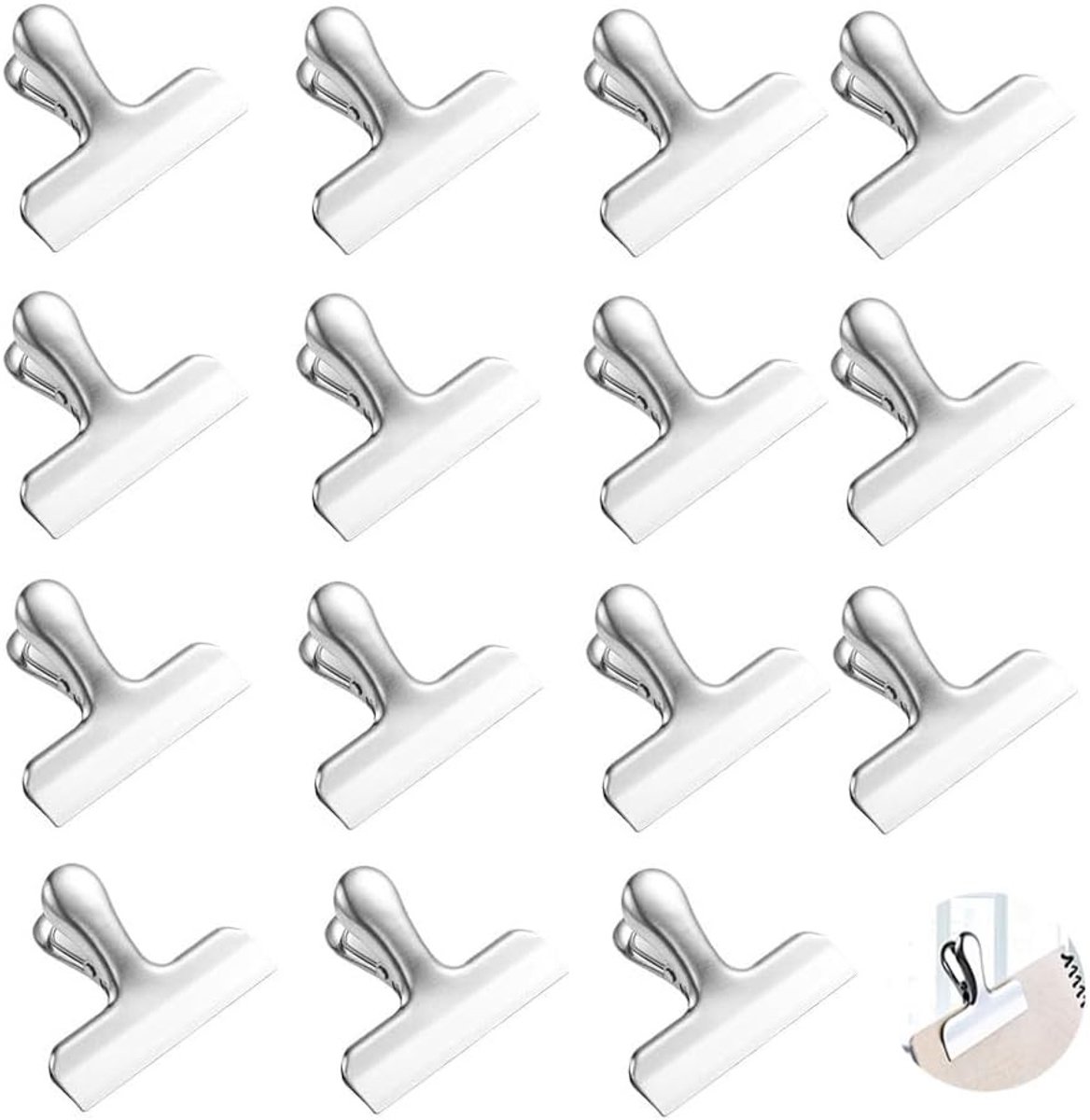 15 RVS Sluitclips - Grote Metaalclips voor Voedselverpakking en Tassen - 78 mm, Duurzaam en Sterk