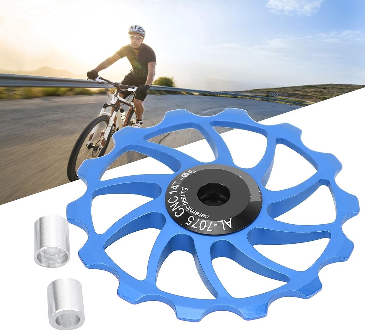 Fietsgeleidingsrol van aluminiumlegering met 14 tanden, lichte en draagbare fietsslipwiel voor optimale prestaties