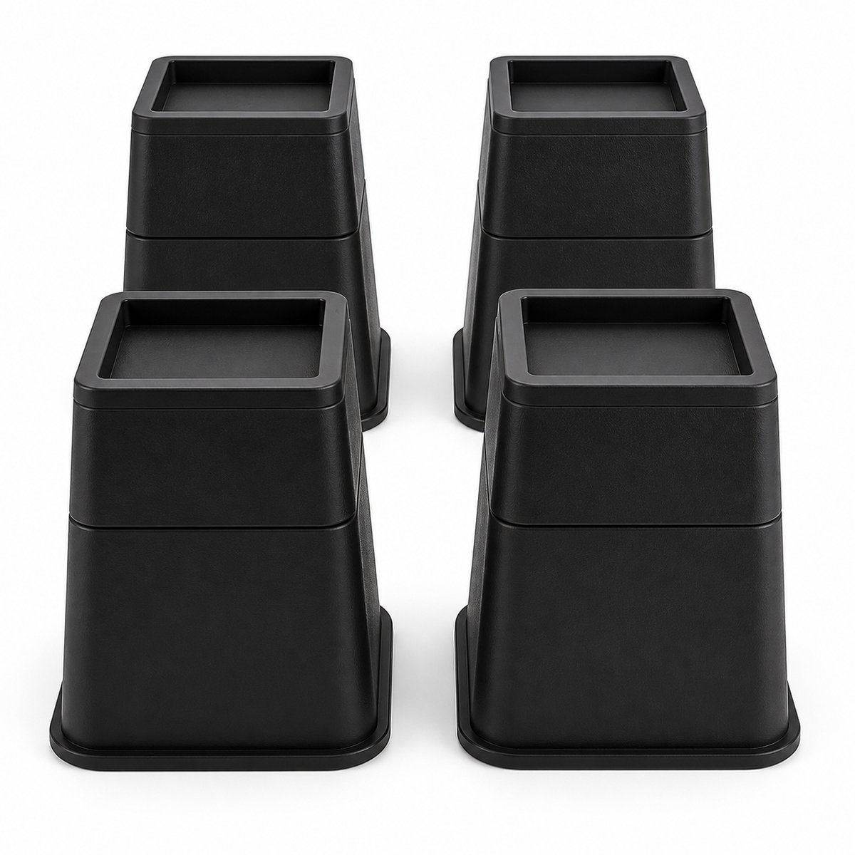 JustValue Extra Brede Stapelbare Meubelverhogers tot 20,3 cm - Set voor 4 Poten - Zwart