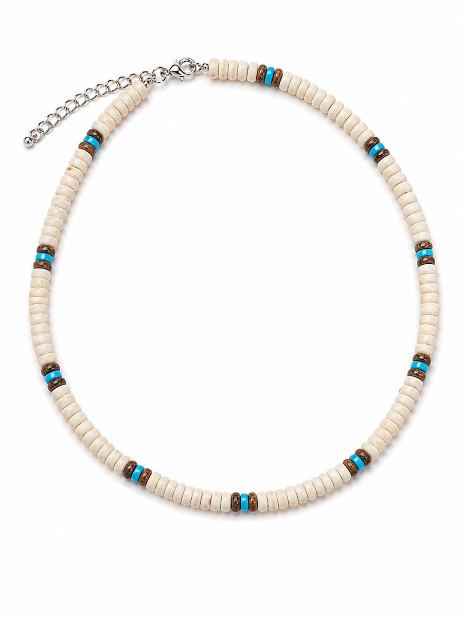 LiLaLove- Jongens Ketting- Kralenketting- Jongensketting kraal- Beige- Bruin- Ibiza- Kind