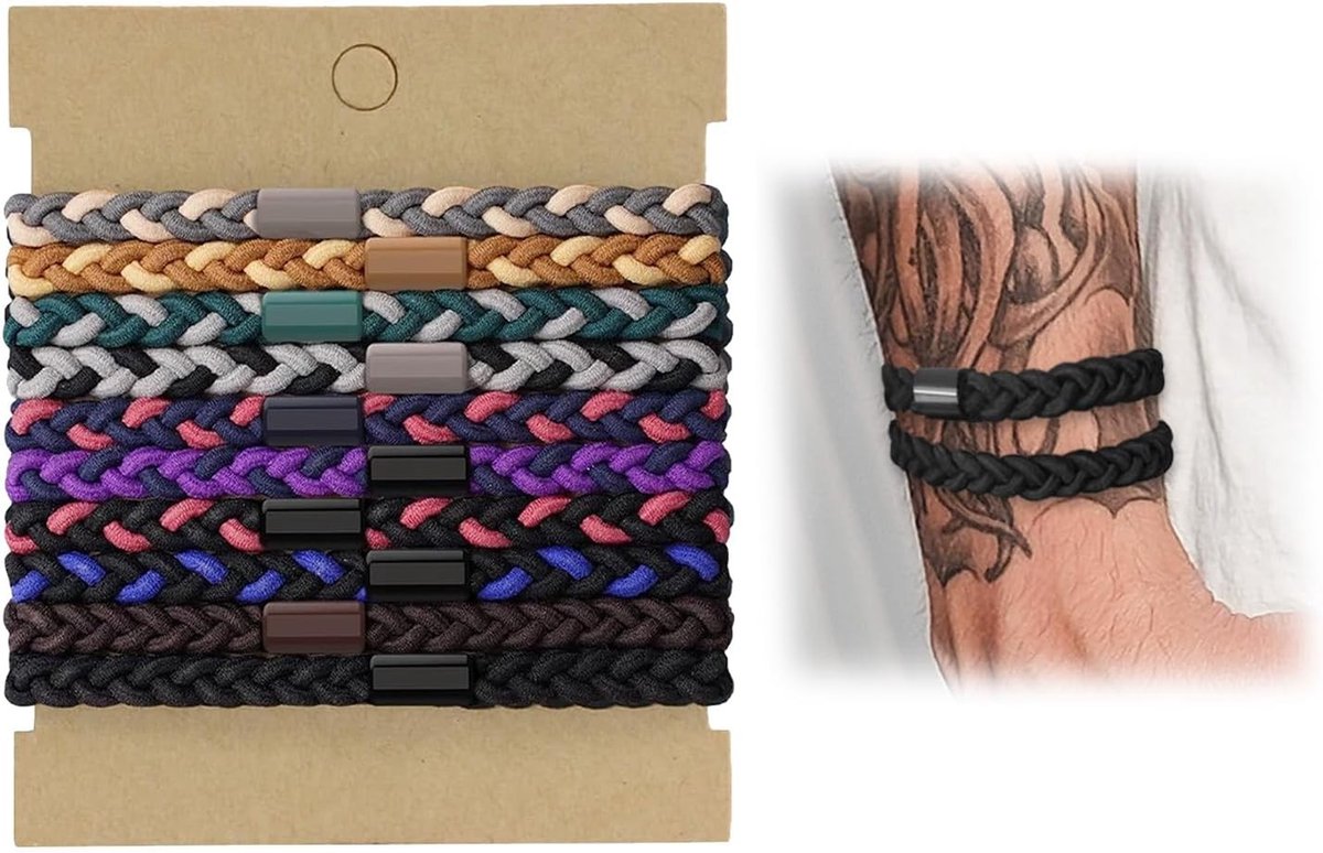 Set van 10 Gevlochten Haarbanden voor Mannen en Vrouwen, Elastische Haaraccessoires voor Staart, Krullen en Buns, Geschikt voor Lang Haar