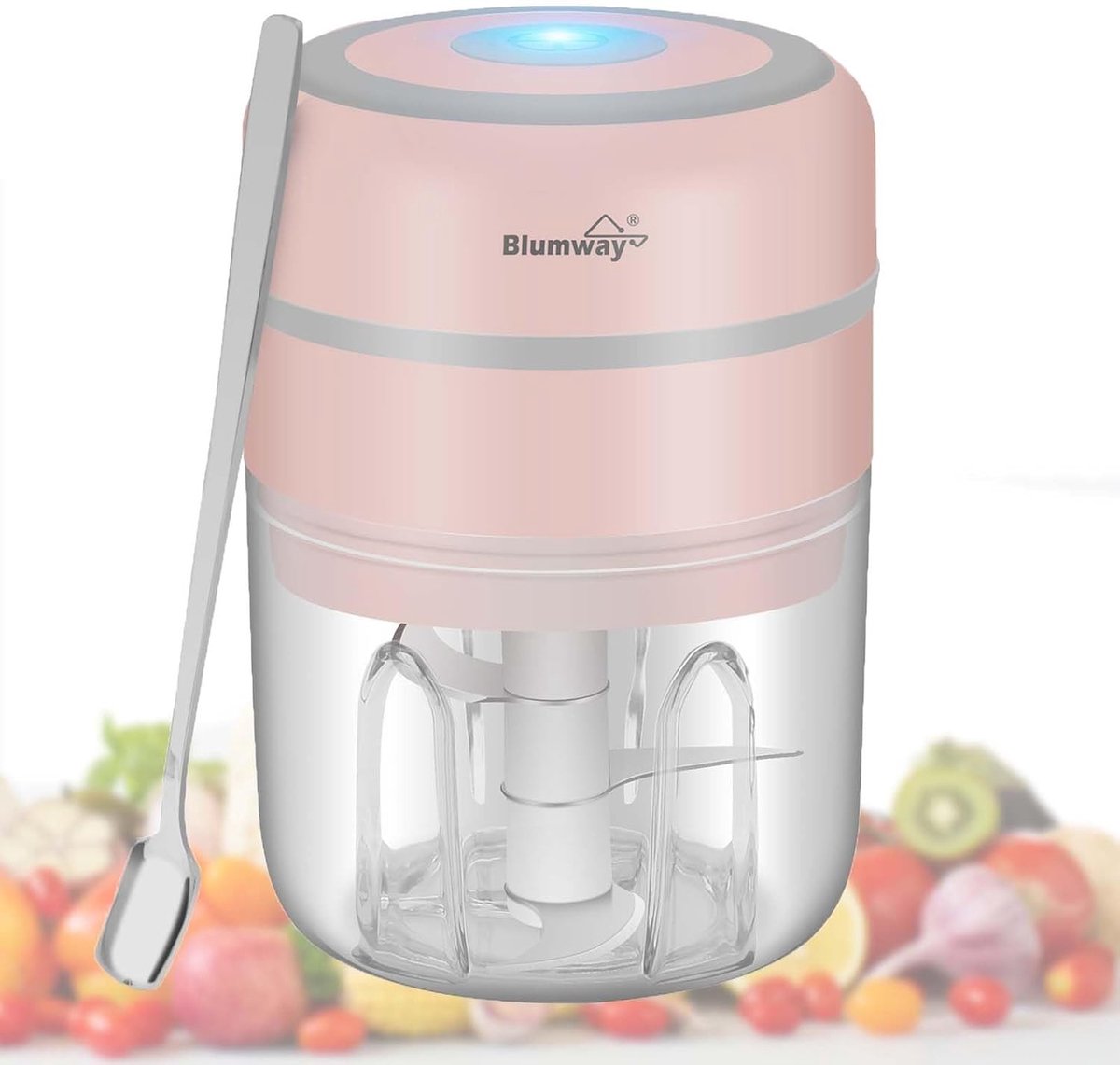 Mini Uien- en Knoflooksnijder, 250ml Groentesnijder, Elektrische Chopper met 3 Scherpe Messen voor Uien, Groenten, Fruit en Vlees, Roze
