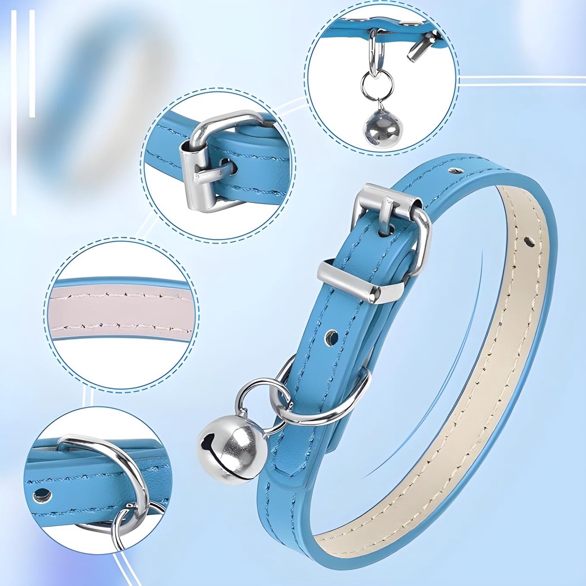 Hondenhalsband XS - Rode PU leren kattenhalsband met bel - Verstelbare gesp - ShopVlot