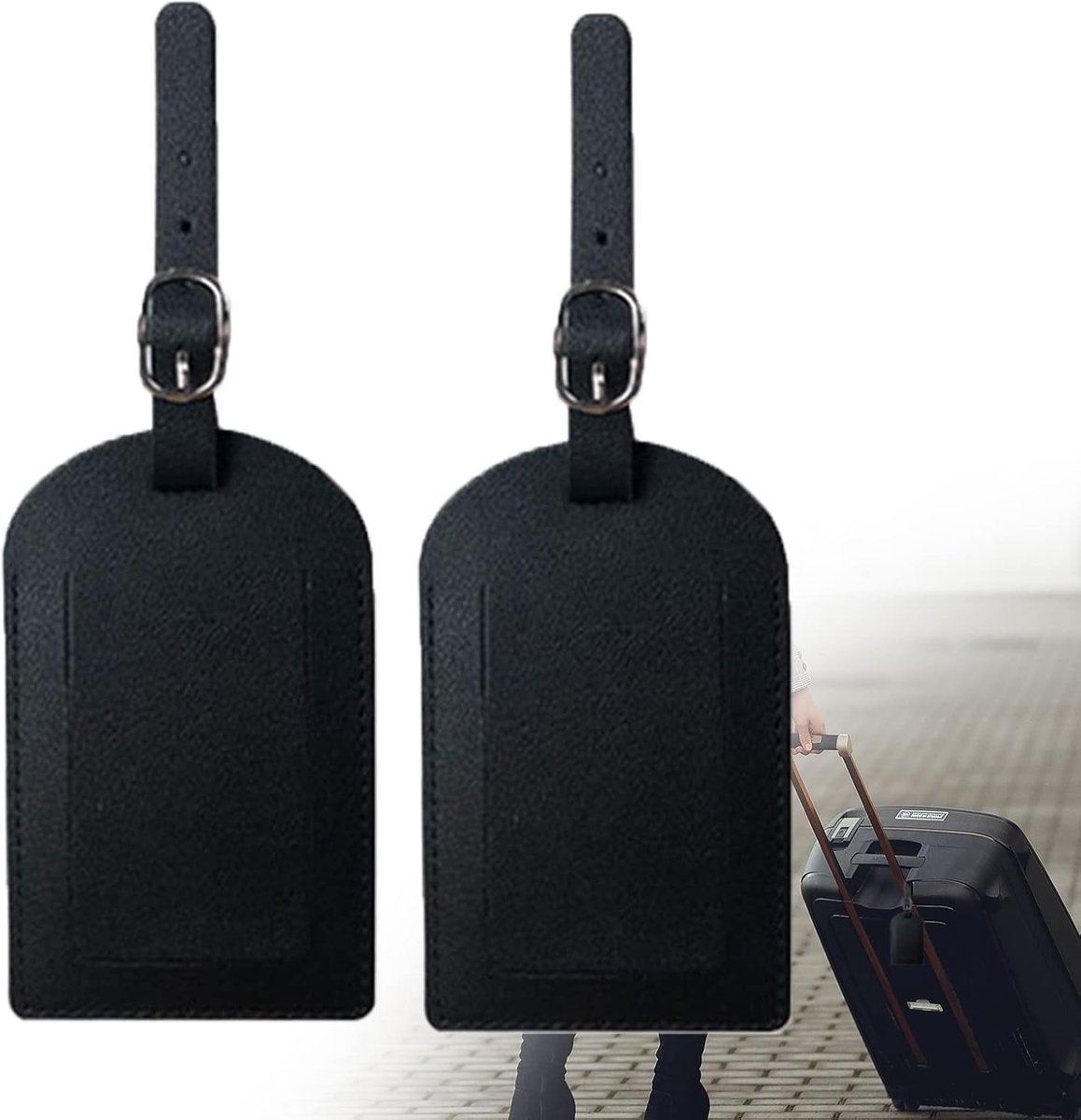 Set van 2 Faux Leather Bagagetags met Naamlabel en Adreslabels voor Reiskoffers, Zakelijk Gebruik, Zwart