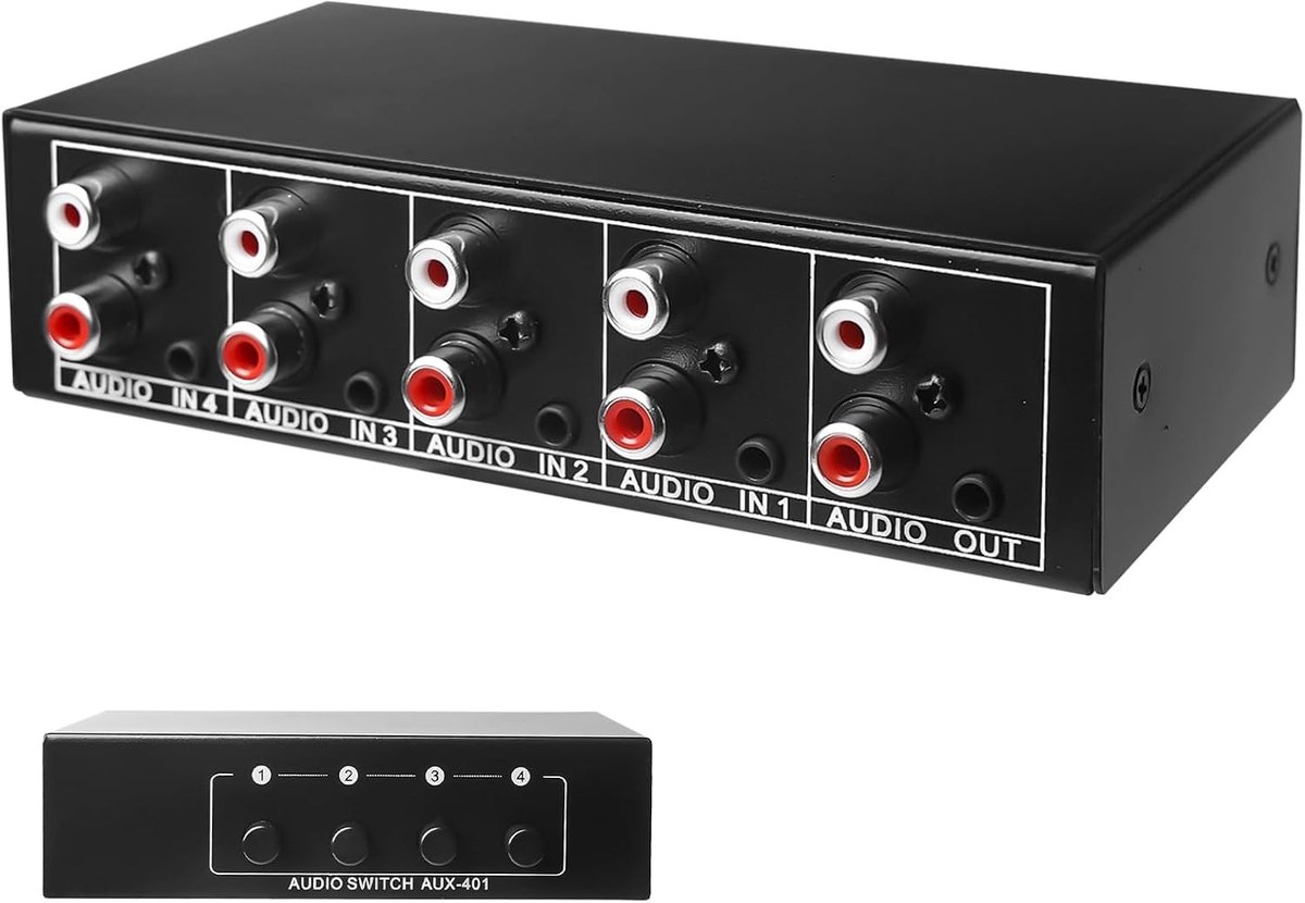 Audio Switch 4 in 1 Off - Tweeweg Audio Switch met 3.5mm Aux en RCA L/R, Ideaal voor Hoofdtelefoons en Audio Apparatuur