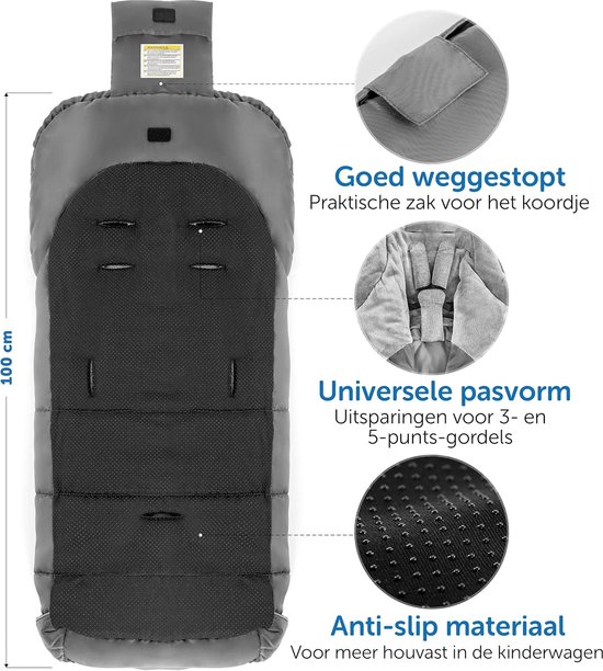 Voetenzak Kinderwagen - Baby Winterslaapzak - Warmte Buiten - Met Reflectie - 100 cm - Grijs — afbeelding 4