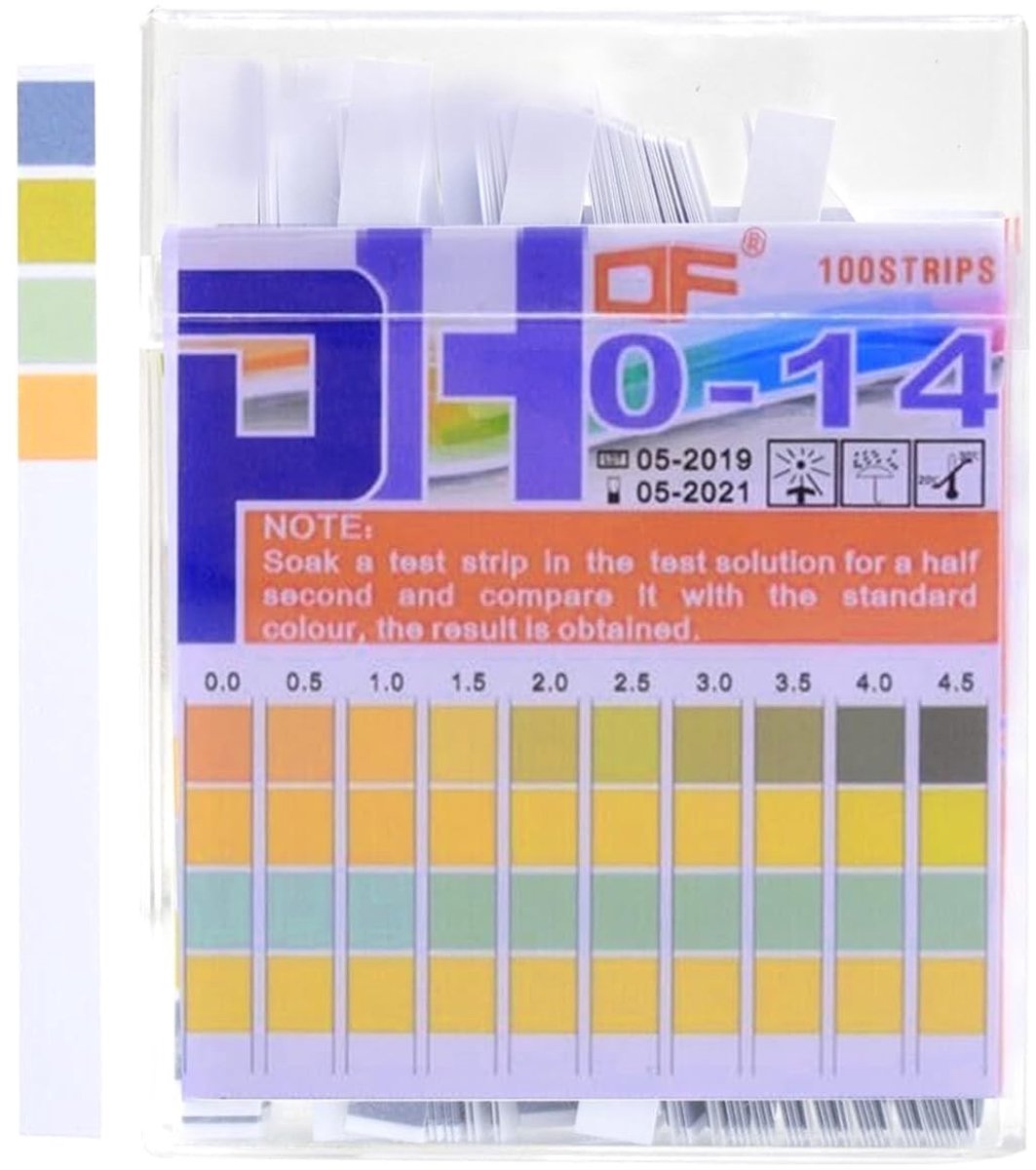100 pH Teststrips 0-14 voor Snelle Test van Urine, Aquariums en Laboratoria - Vier Kleurige pH Indicatoren voor Thuisgebruik