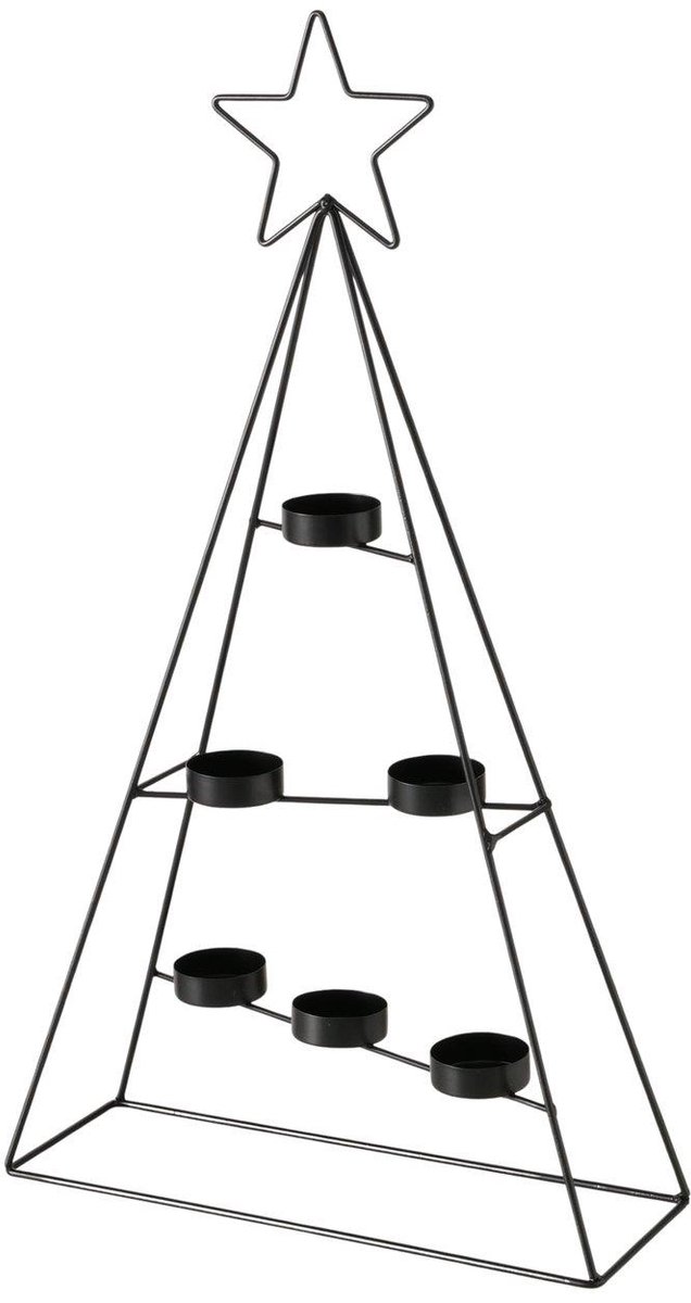 Boltze Home theelichthouder kerstboom ijzer zwart modern design.