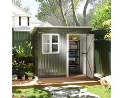 TRUVIX Stalen tuinhuis 2,55 m² met lessenaarsdak, afsluitbare deur, raam en ventilatie, 221 x 133 x 190 cm, donkergrijs