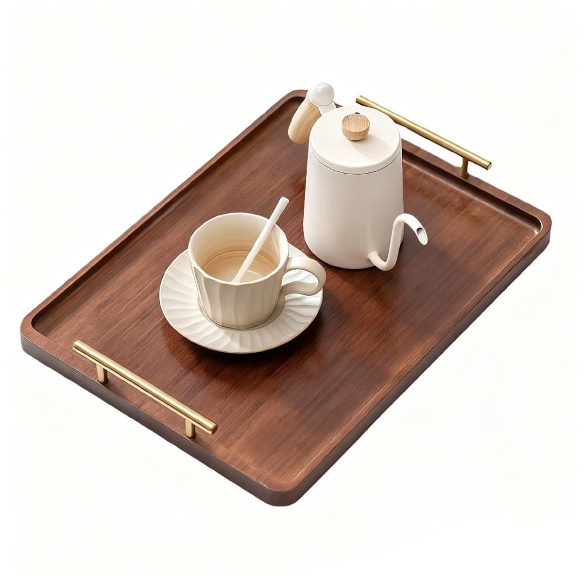 LISM-Bamboe dienblad met handvat, decoratief dienblad, Geschikt voor thee, snacks, ontbijt Geschikt voor het slapengaan, lunch, diner, hapjes, terras, salontafel, keuken, woonkamer.