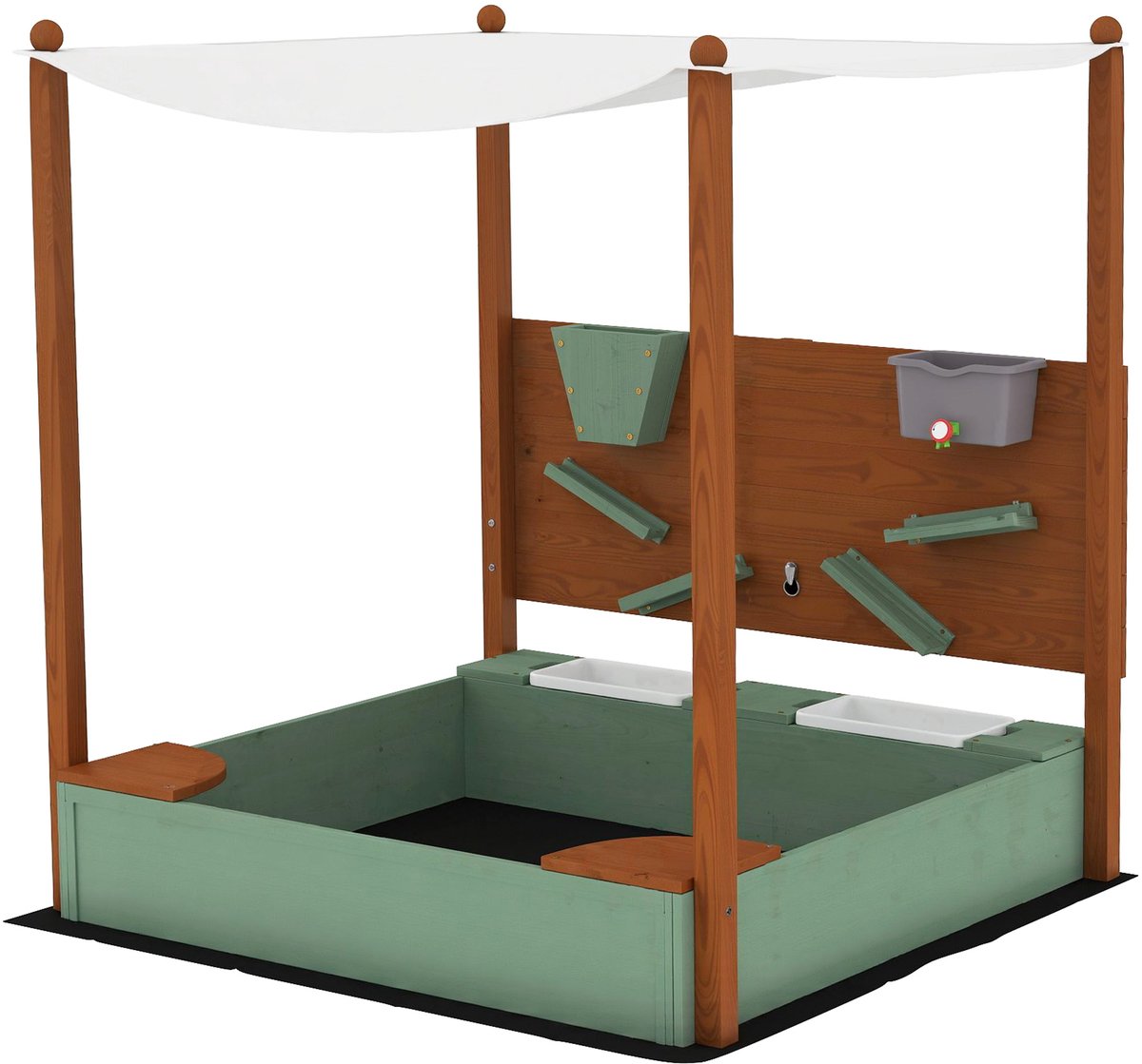 ECTEATOY® Zandbak voor Kinderen - Inclusief Dak 2 Zitjes - Speelbakken, Kraan en Trechter - 116x112,5x128