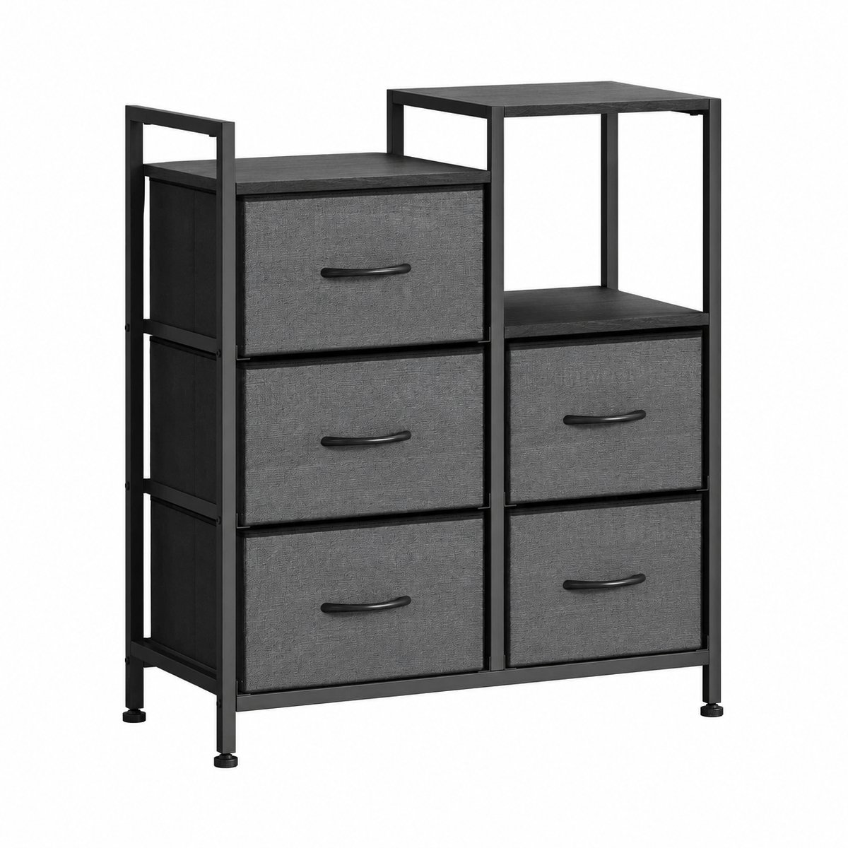 CORE Archiefkast met 5 Laden - Mobiele Ladekast met Open Opbergrek - Printerstandaard en Opbergkast in Eén - Ruime Documenten - Multifunctionele Kast voor Papier, Kantoorbenodigdheden en Accessoires - 63x29x75.5cm - Zwart