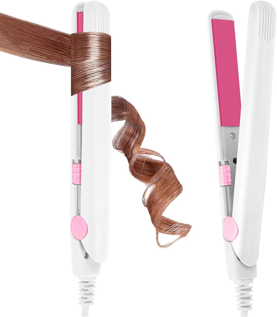 Thijox - Mini Stijltang 2-in-1 voor Krullen en Stijl, Draagbare Reislocktång, Snel Opwarmend, Superglad voor Kort Haar, Wit, Voor Alle Haartypes