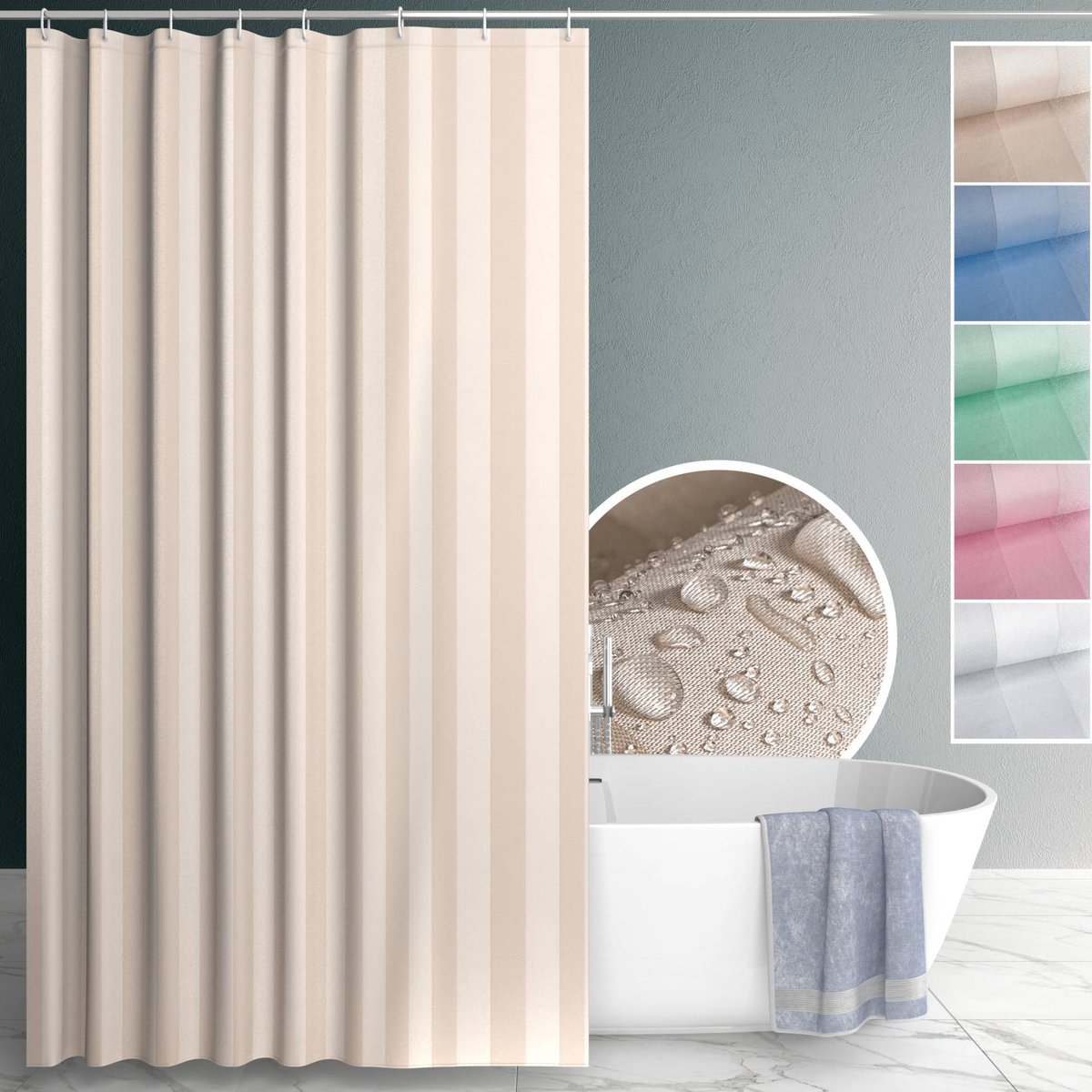 ANRO Douchegordijn Effen Beige 120x200cm Wasbaar Met Ringen Waterafstotend Badgordijn