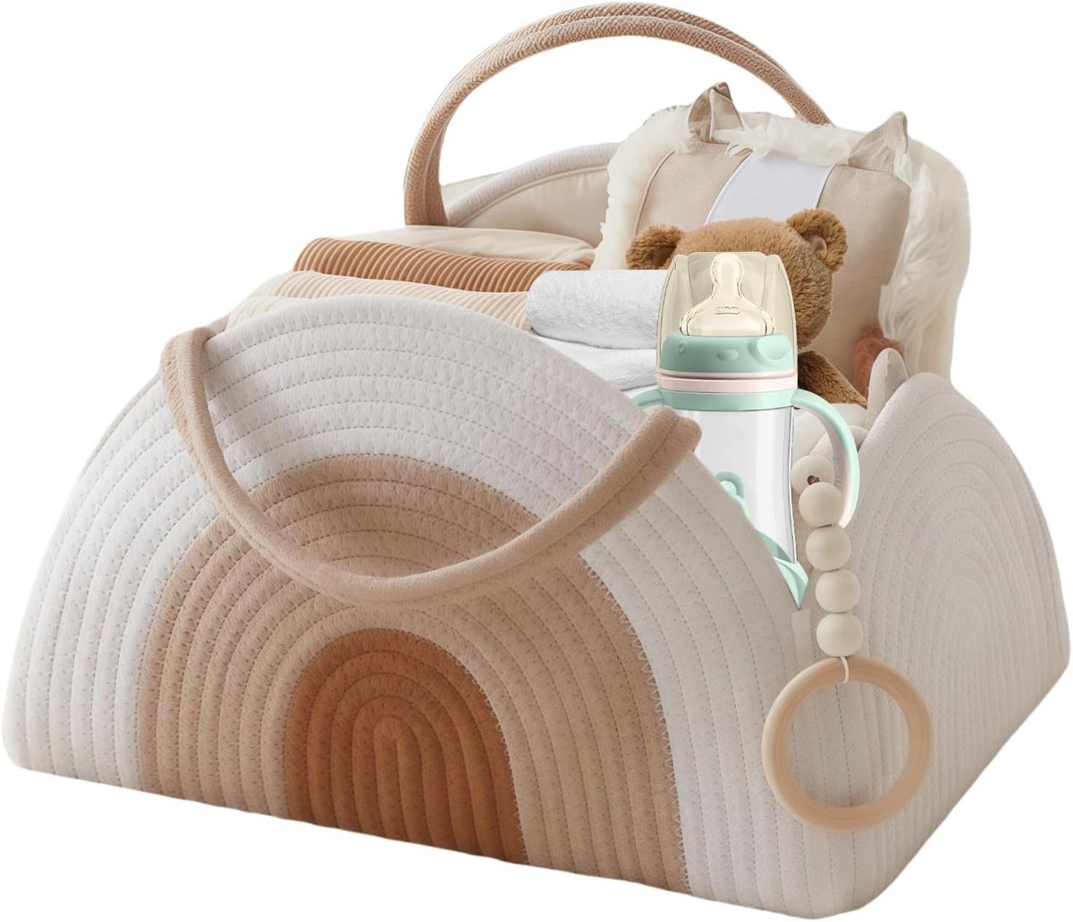 Praktische Luier Organiser voor Kinderen: Katoenen Verschoonmand met Handvatten, Ideale Oplossing voor Babybenodigdheden en Opbergruimte