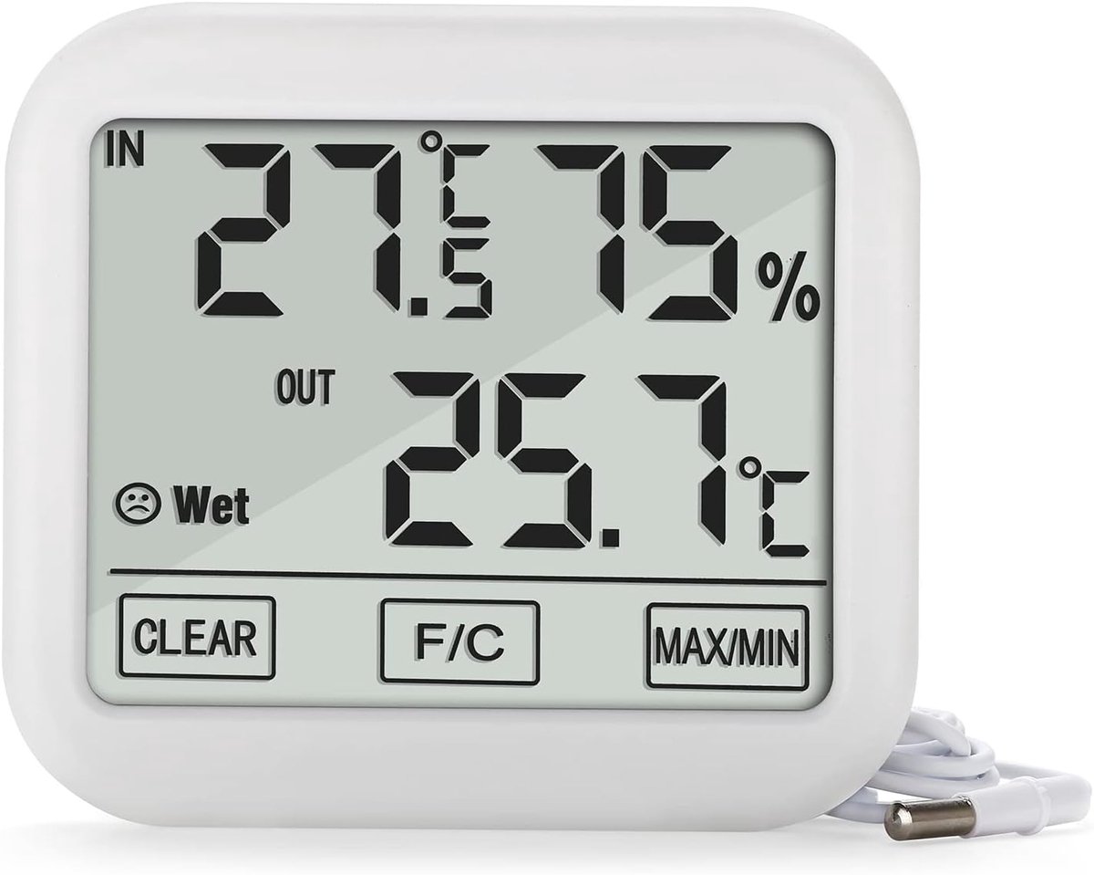 Thijox - Weerstation met Buitenvoeler, Thermometer, Hygrometer, Comfortdisplay, Vochtigheidsmeting, Binnentemperatuur, Buitentemperatuur, 1,5 m Kabell
