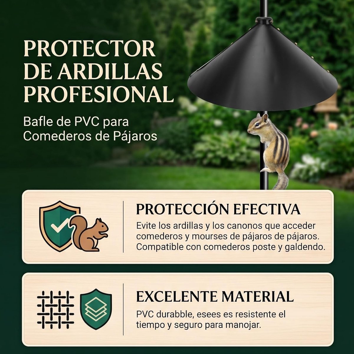 Eekhoornbeschermer voor Vogelvoeders 16 Inch – Weerbestendige PVC Deflector voor Tuin en Terras – Eenvoudige Installatie en Effectieve Bescherming tegen Eekhoorns